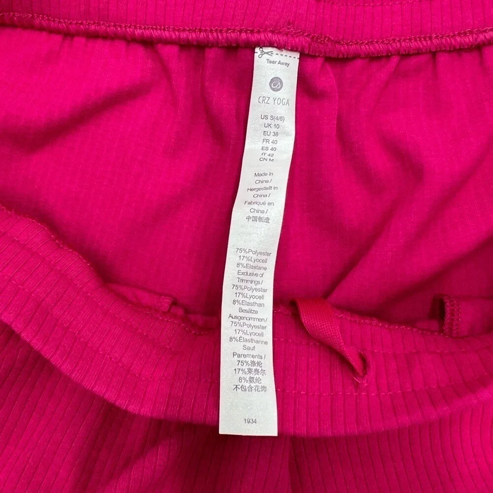 CRZ YOGA Womens Hot Pink Ribbed Wide Leg Lounge Pants High Waisted‎ Small NEW